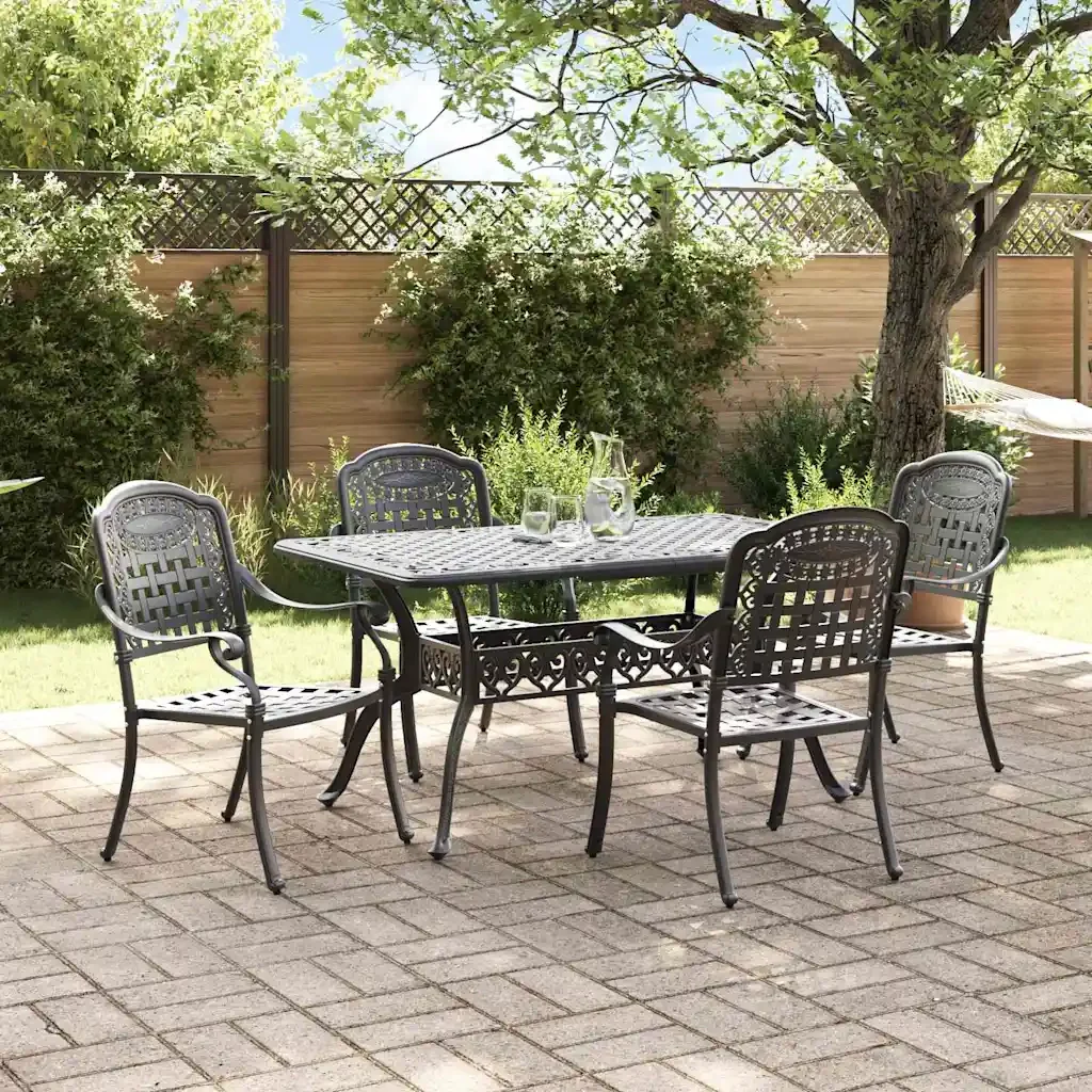 Set da Pranzo per Giardino 5 pcs Nero Alluminio 3334645 - Image 4