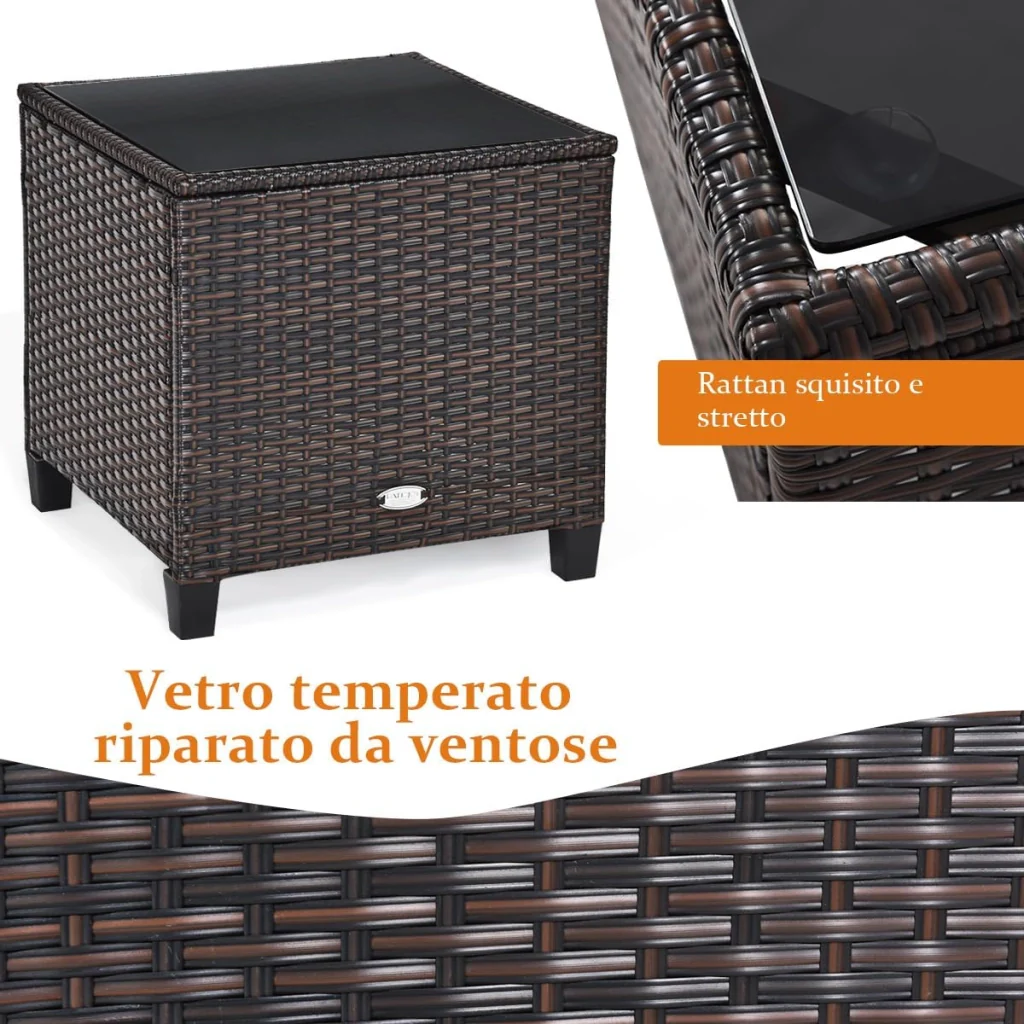Set di 3 Pezzi di Mobili da Giardino, 1 Tavolo con Piano in Vetro Temprato e 2 Poltrone da Salotto, 4 Cuscini Rimovibili, per Giardino Piscina e Prato (Bianco) - Image 4
