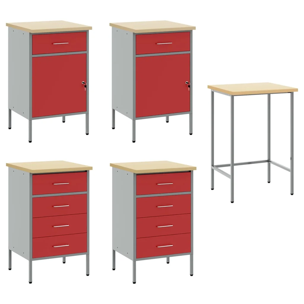Mobile da lavoro 3 pcs Rosso e Grigio 150 x 55 x 85 cm 3321373 - Image 4