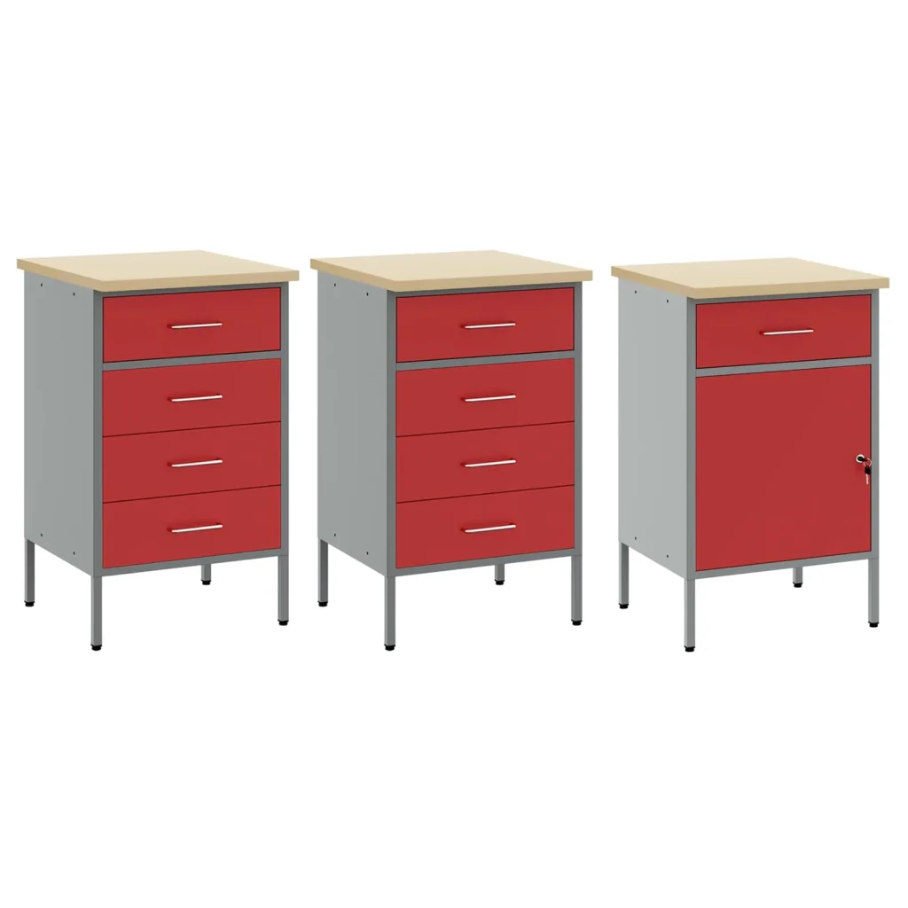 Mobile da lavoro 3 pcs Rosso e Grigio 150 x 55 x 85 cm 3321373 - Image 5