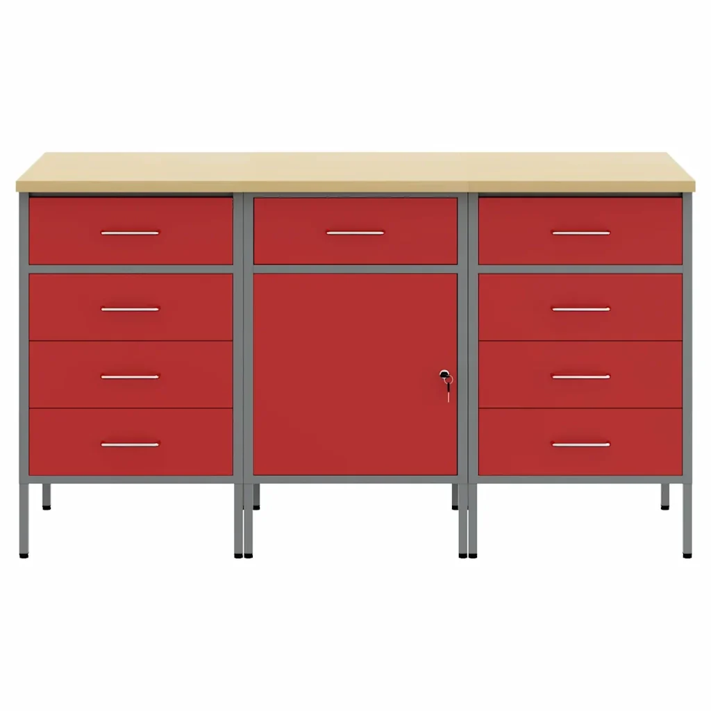 Mobile da lavoro 3 pcs Rosso e Grigio 150 x 55 x 85 cm 3321373 - Image 6