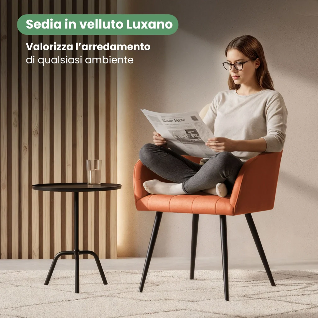 Set di 4 Sedie imbottite con cuciture quadrate LUXANO Rame gambe nere - Image 8