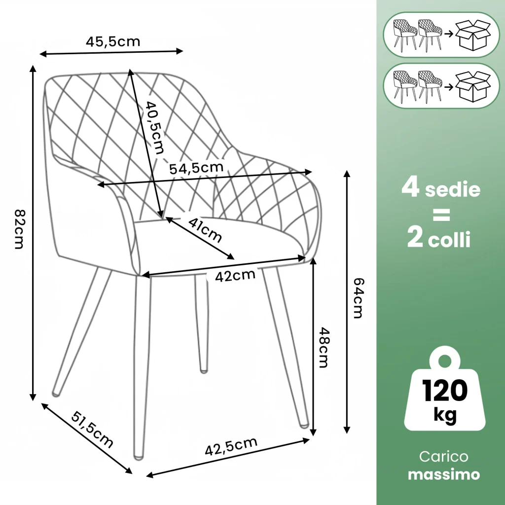 Set di 4 Sedie in velluto con cuciture a rombi VELTO Nero gambe nere - Image 3