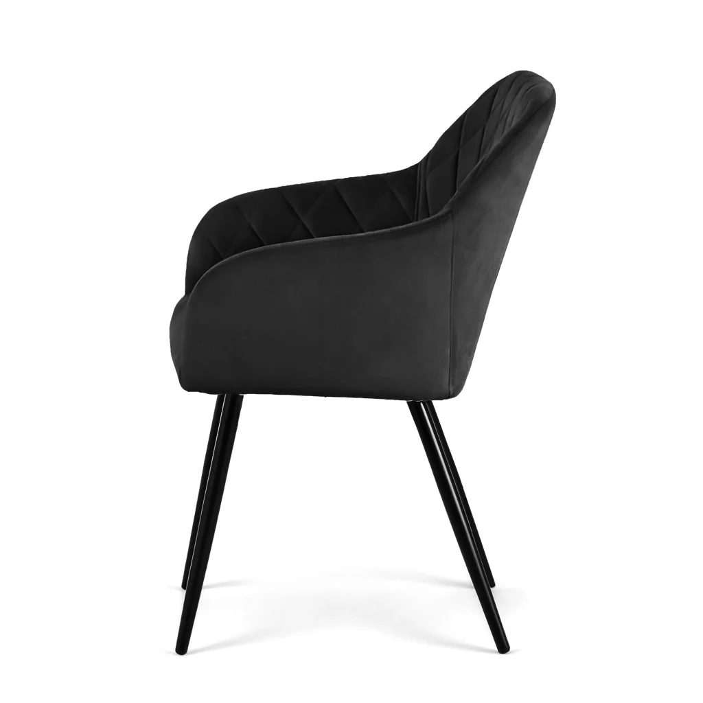 Set di 4 Sedie in velluto con cuciture a rombi VELTO Nero gambe nere - Image 4