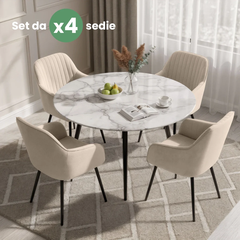 Set di 4 Sedie in velluto con cuciture verticali FLORENCE Beige gambe nere - Image 10