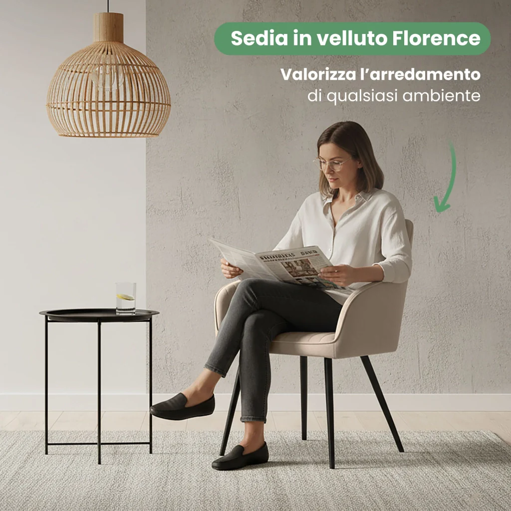 Set di 4 Sedie in velluto con cuciture verticali FLORENCE Beige gambe nere - Image 8