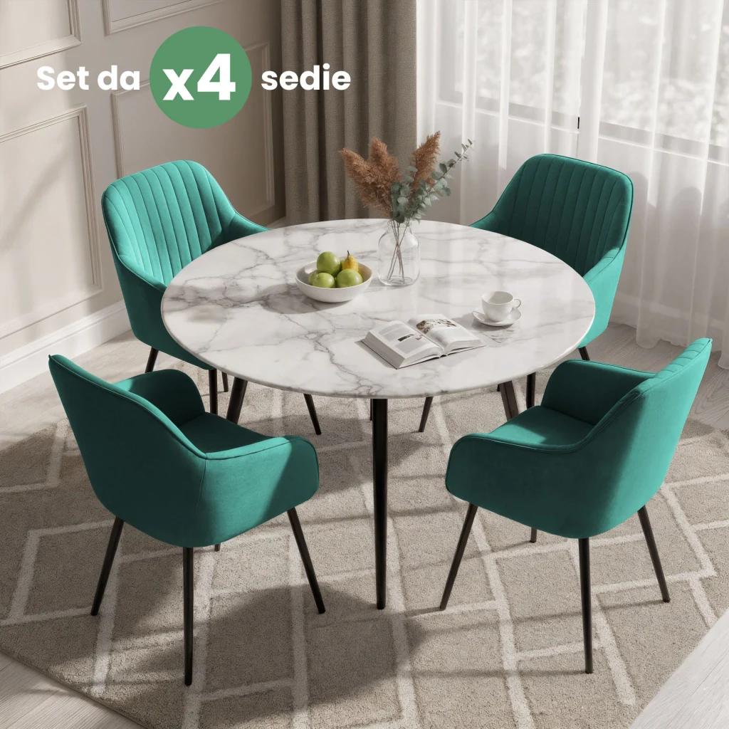 Set di 4 Sedie in velluto con cuciture verticali FLORENCE Verde Bottiglia gambe nere - Image 10