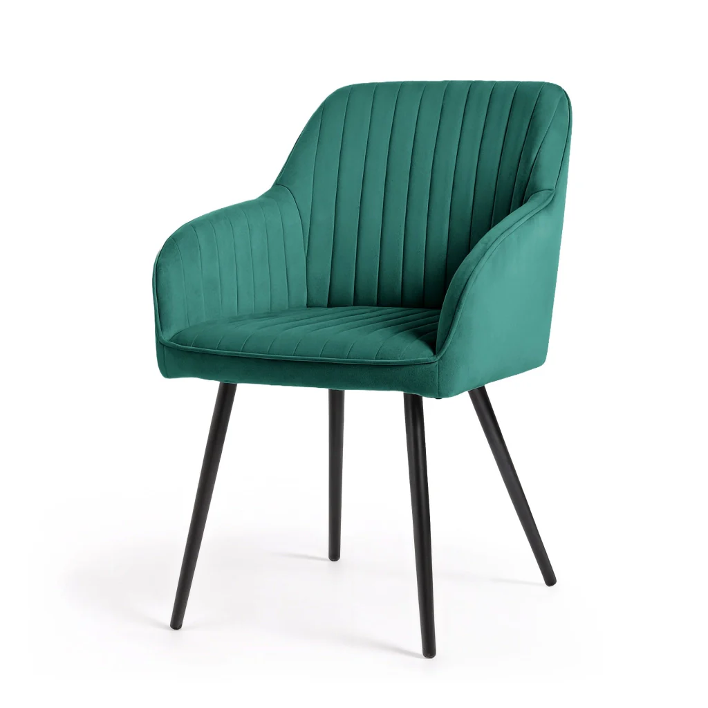 Set di 4 Sedie in velluto con cuciture verticali FLORENCE Verde Bottiglia gambe nere - Image 2