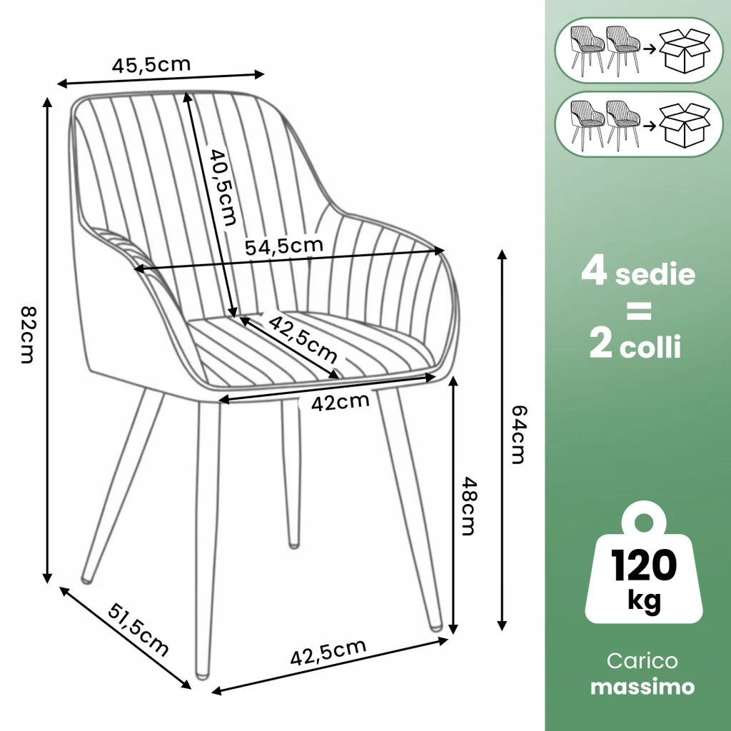 Set di 4 Sedie in velluto con cuciture verticali FLORENCE Verde Bottiglia gambe nere - Image 3