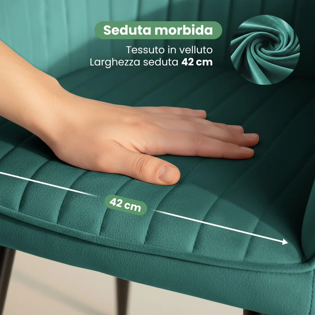 Set di 4 Sedie in velluto con cuciture verticali FLORENCE Verde Bottiglia gambe nere - Image 7