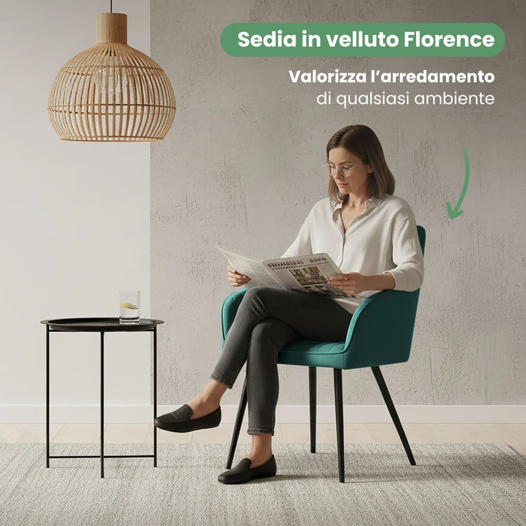 Set di 4 Sedie in velluto con cuciture verticali FLORENCE Verde Bottiglia gambe nere - Image 8