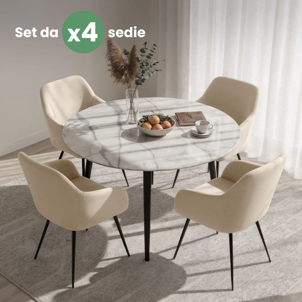 Set di 4 Sedie in velluto liscio ESTELLE Beige gambe nere - Image 10
