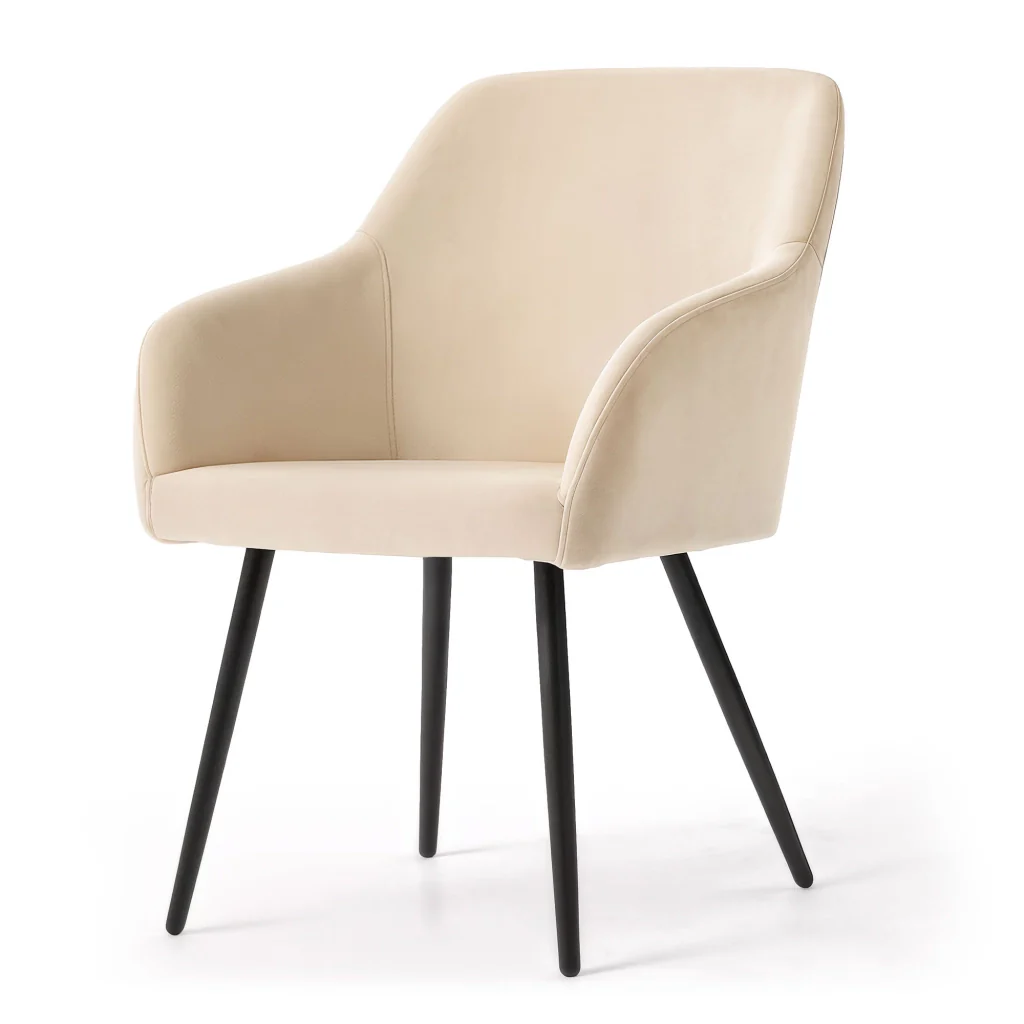 Set di 4 Sedie in velluto liscio ESTELLE Beige gambe nere - Image 2