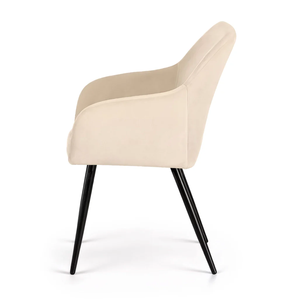 Set di 4 Sedie in velluto liscio ESTELLE Beige gambe nere - Image 4