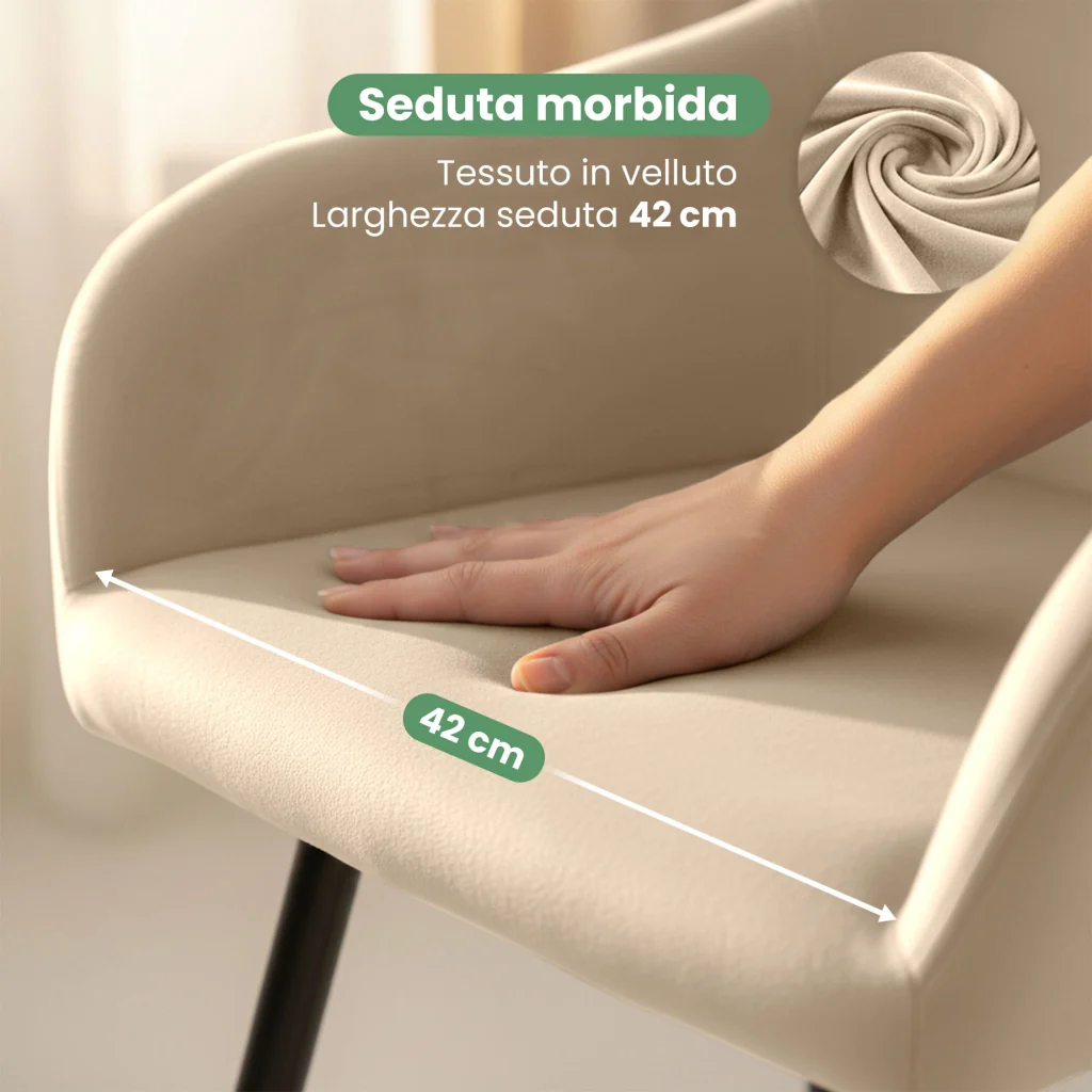 Set di 4 Sedie in velluto liscio ESTELLE Beige gambe nere - Image 7