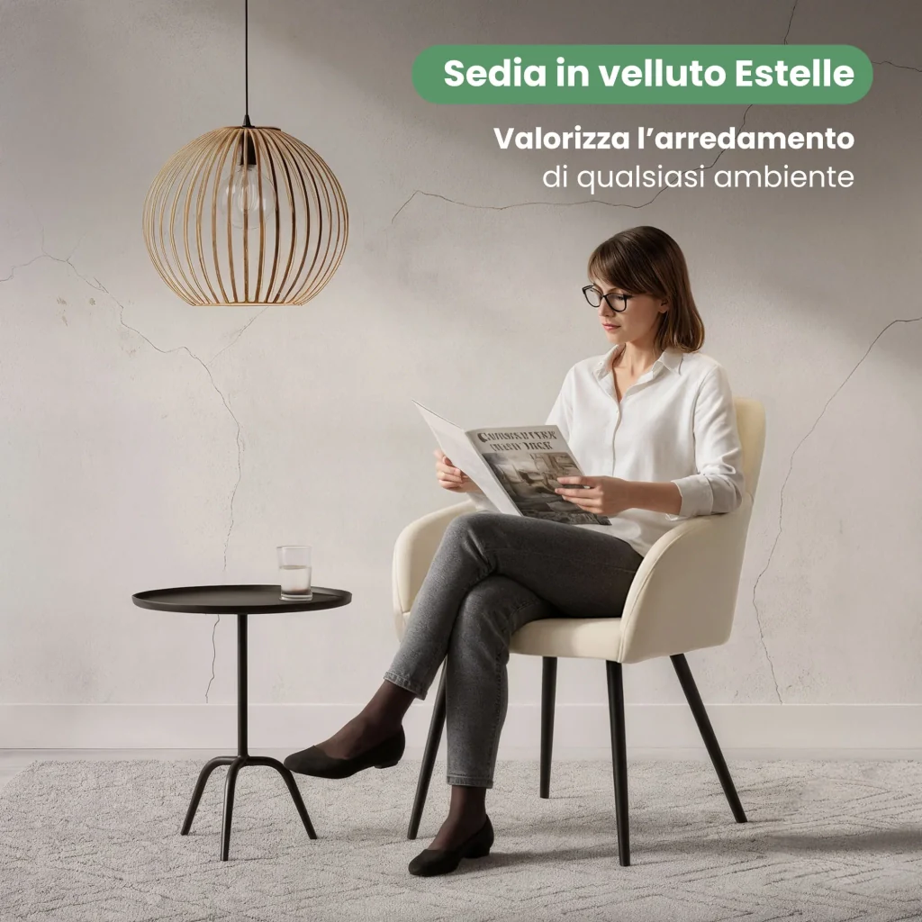 Set di 4 Sedie in velluto liscio ESTELLE Beige gambe nere - Image 8