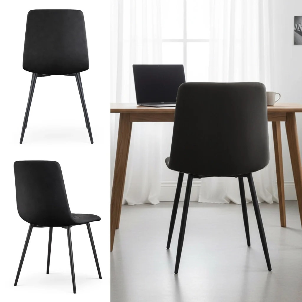 Set di 4 Sedie in velluto trapuntate MILO Nero gambe nere - Image 10