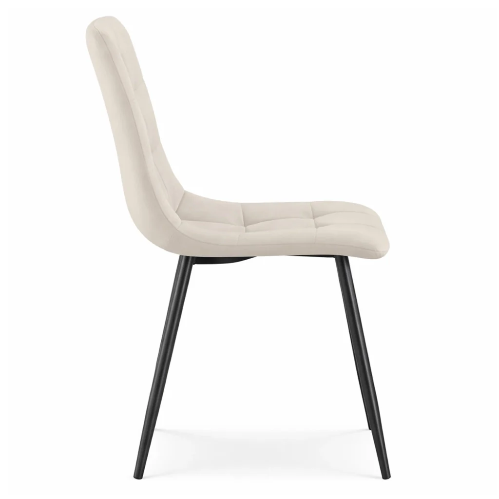 Set di 4 Sedie in velluto trapuntate NERO Beige gambe nere - Image 2