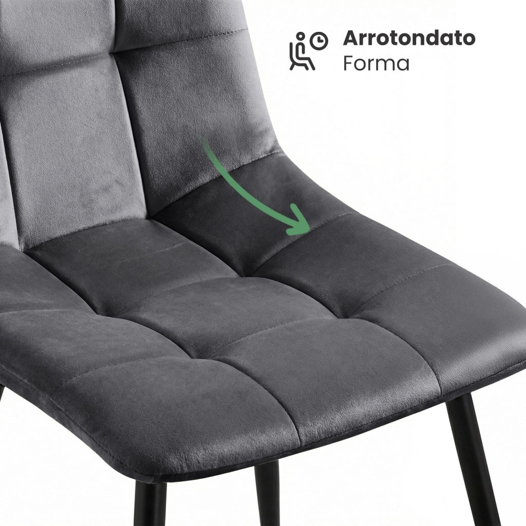 Set di 4 Sedie in velluto trapuntate NERO Grafite Scuro gambe nere - Image 6