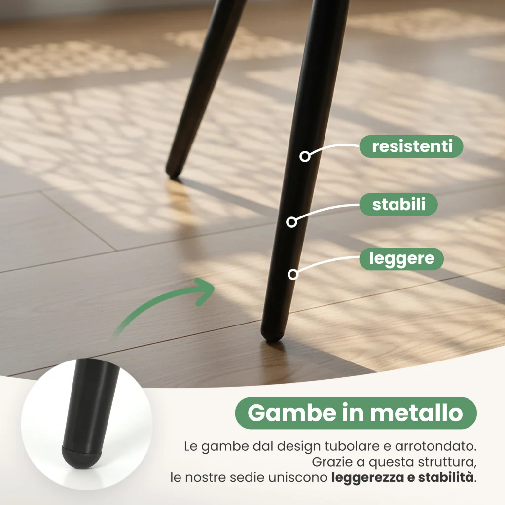 Set di 4 Sedie in velluto trapuntate NERO Grafite Scuro gambe nere - Image 7