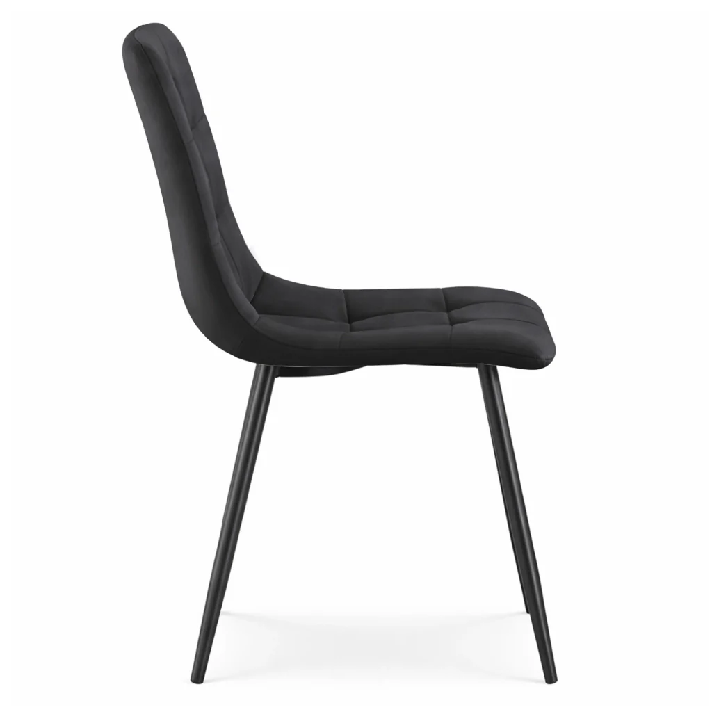 Set di 4 Sedie in velluto trapuntate NERO Nero gambe nere - Image 2