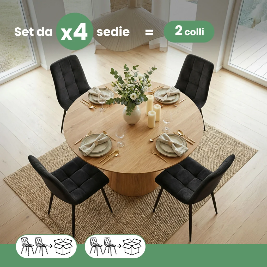 Set di 4 Sedie in velluto trapuntate NERO Nero gambe nere - Image 9