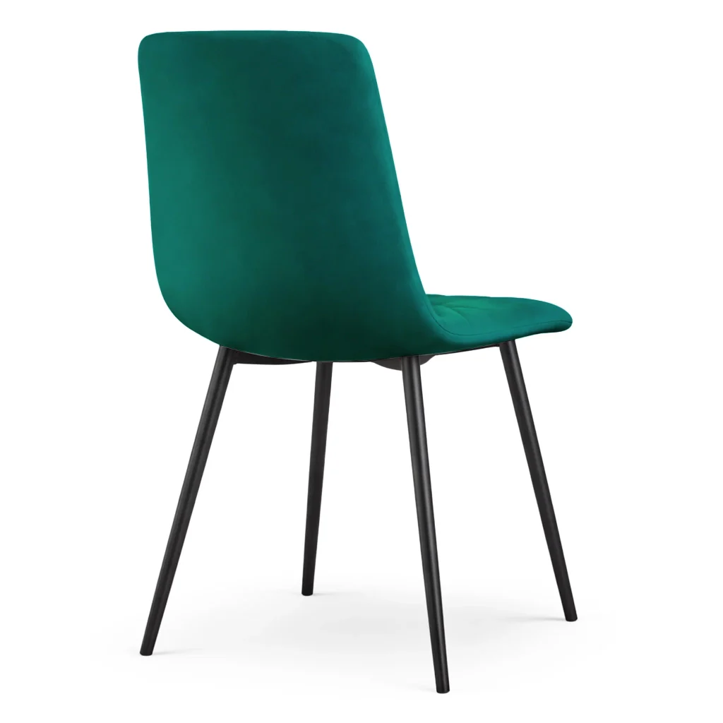 Set di 4 Sedie in velluto trapuntate NERO Verde Bottiglia gambe nere - Image 5