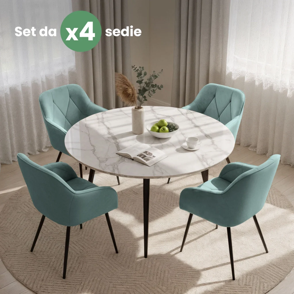 Set di 4 Sedie in velluto trapuntato DIAMANTE Turchese gambe nere - Image 10