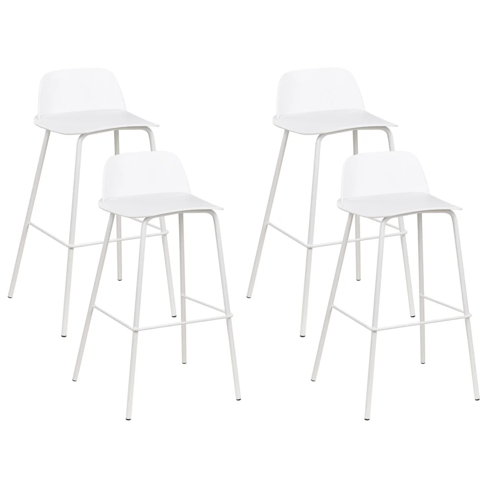 Set di 4 sgabelli da bar moderni in plastica bianca sintetica e gambe in metallo stile moderno contemporaneo