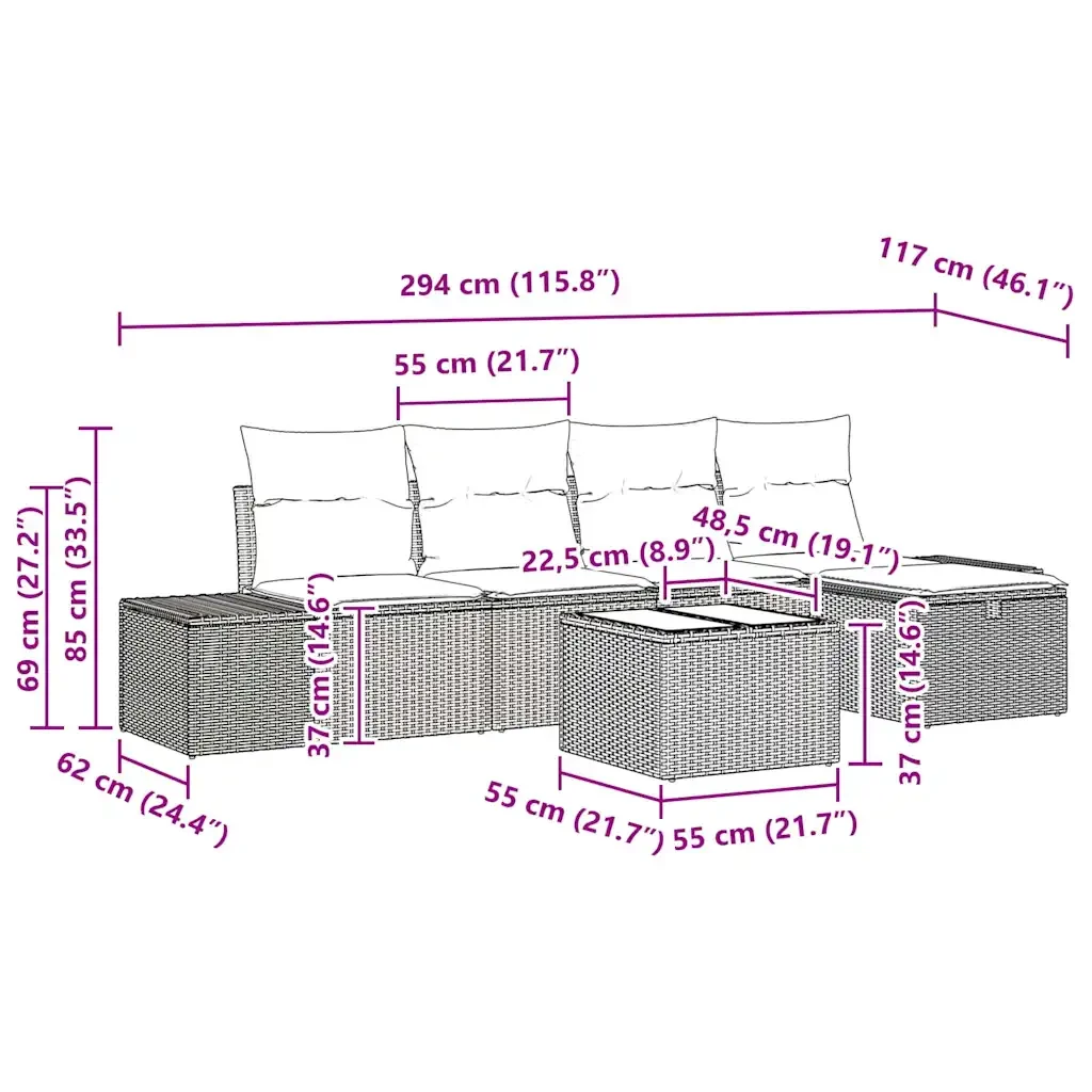 Set Divano da Giardino con cuscino 6 pcs Nero polyrattan 3359366 - Image 10