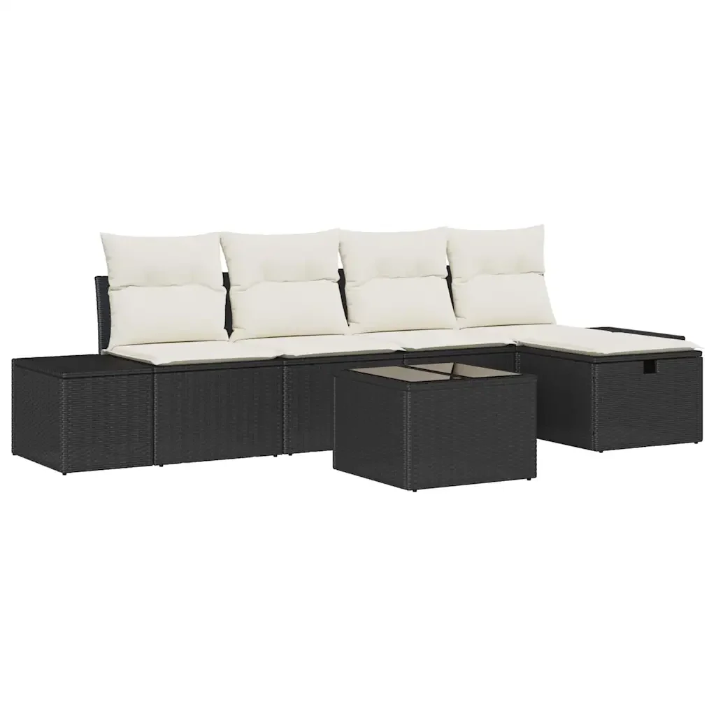 Set Divano da Giardino con cuscino 6 pcs Nero polyrattan 3359366 - Image 2