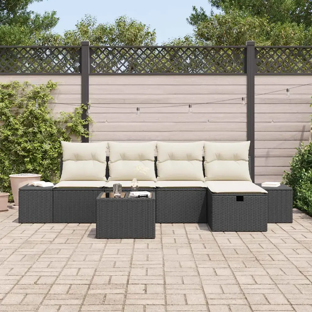 Set Divano da Giardino con cuscino 6 pcs Nero polyrattan 3359366 - Image 3