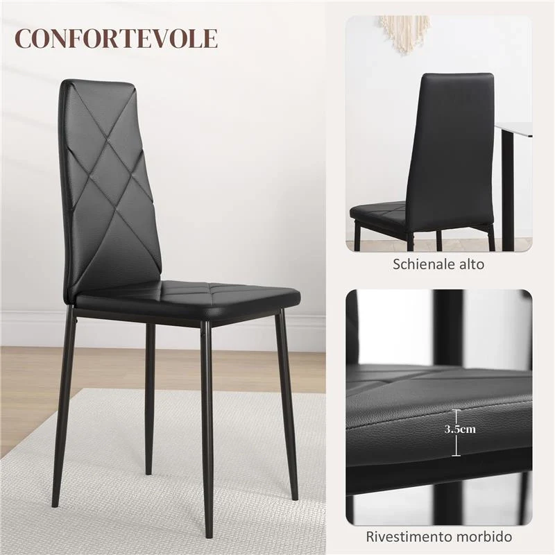 SET DI 6 SEDIE DA PRANZO MODERNE CON SCHIENALE ALTO IN FINTA PELLE E ACCIAIO, 41X50X97 CM, NERO - Image 5