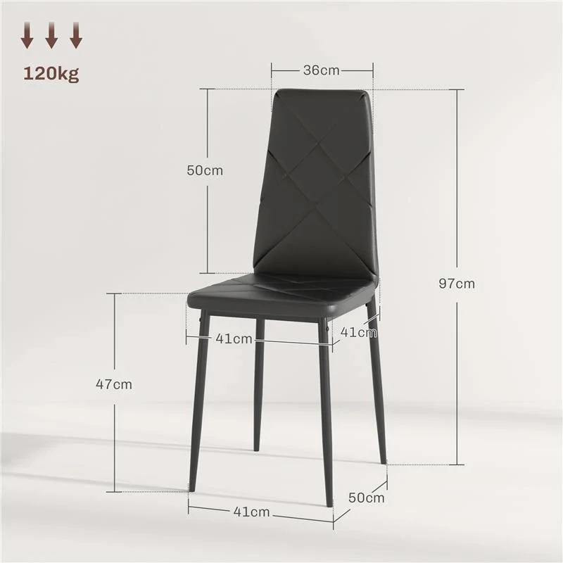SET DI 6 SEDIE DA PRANZO MODERNE CON SCHIENALE ALTO IN FINTA PELLE E ACCIAIO, 41X50X97 CM, NERO - Image 7