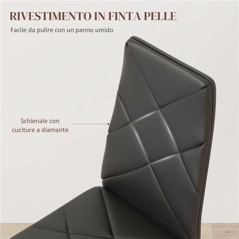 SET DI 6 SEDIE DA PRANZO MODERNE CON SCHIENALE ALTO IN FINTA PELLE E ACCIAIO, 41X50X97 CM, NERO - Image 8