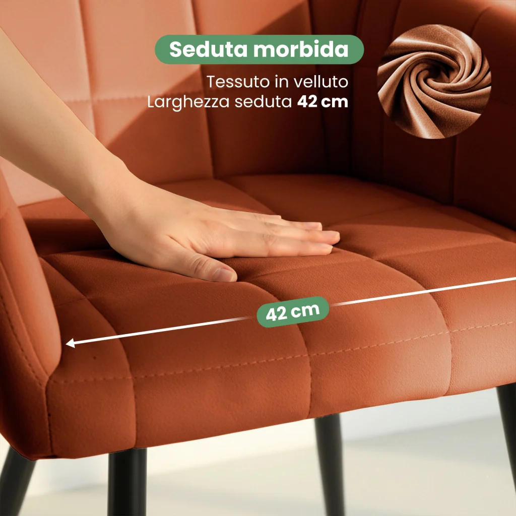 Set di 6 Sedie imbottite con cuciture quadrate LUXANO Rame gambe nere - Image 7