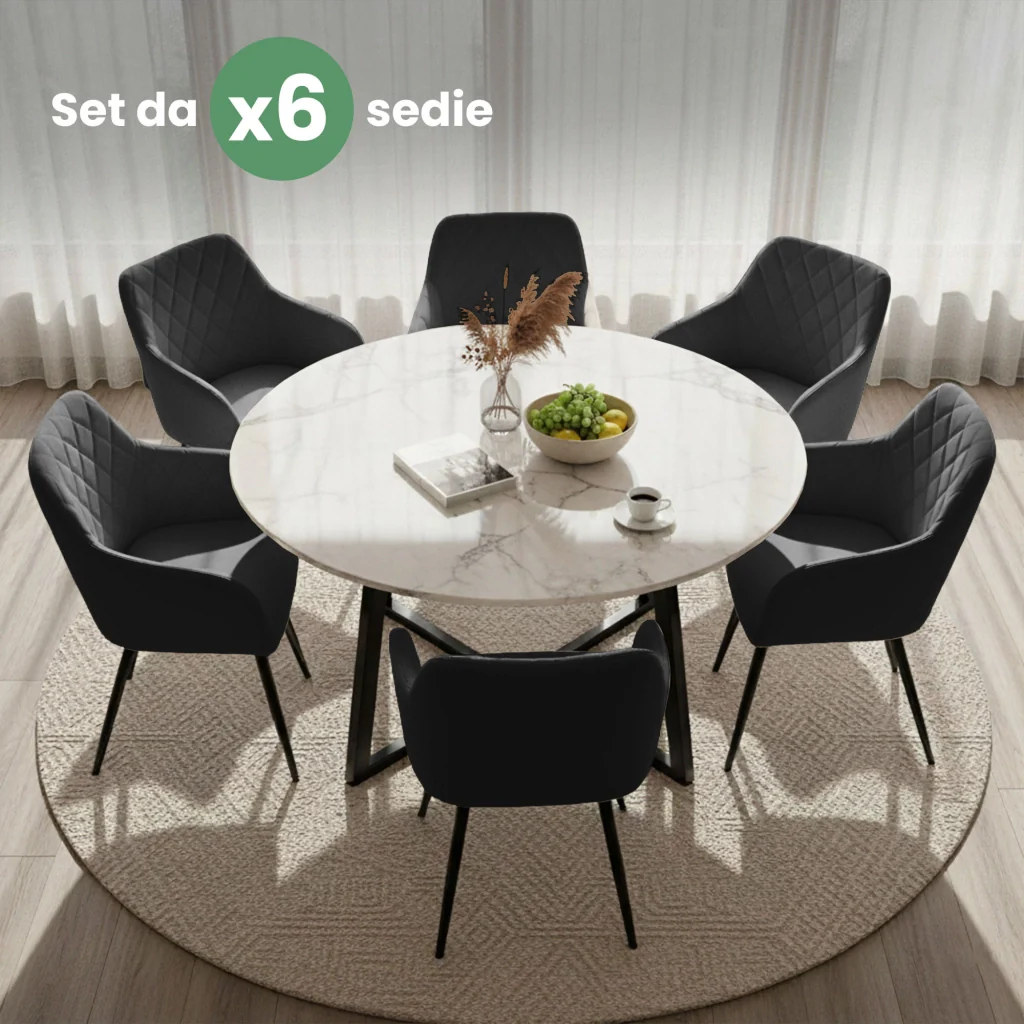 Set di 6 Sedie in velluto con cuciture a rombi VELTO Nero gambe nere - Image 10