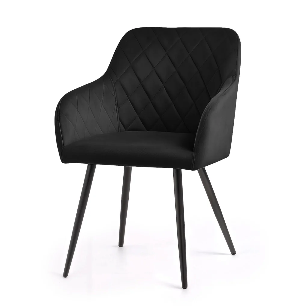Set di 6 Sedie in velluto con cuciture a rombi VELTO Nero gambe nere - Image 2