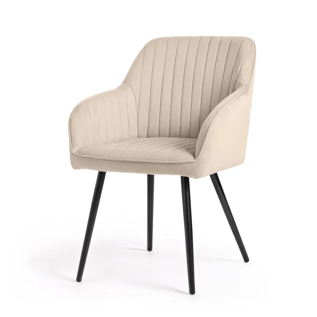 Set di 6 Sedie in velluto con cuciture verticali FLORENCE Beige gambe nere - Image 2