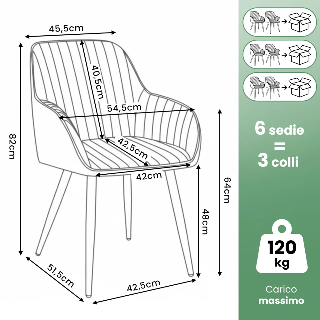 Set di 6 Sedie in velluto con cuciture verticali FLORENCE Beige gambe nere - Image 3