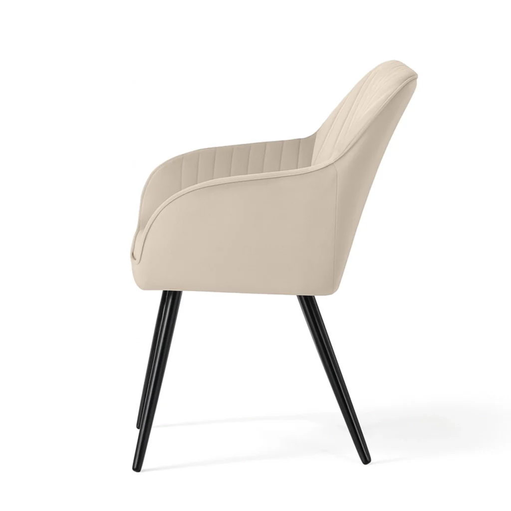 Set di 6 Sedie in velluto con cuciture verticali FLORENCE Beige gambe nere - Image 4