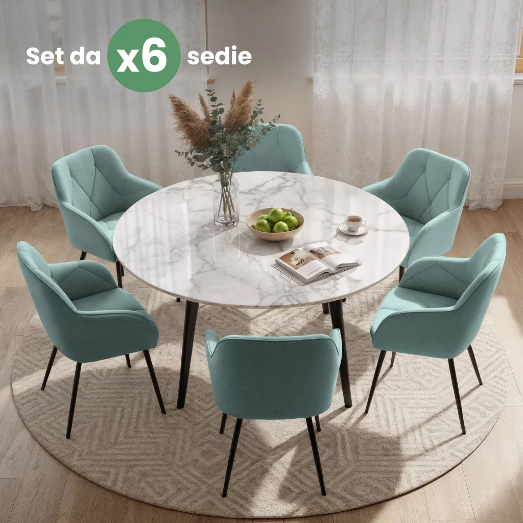 Set di 6 Sedie in velluto trapuntato DIAMANTE Turchese gambe nere - Image 10