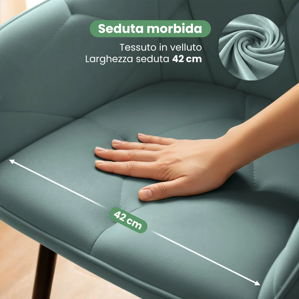 Set di 6 Sedie in velluto trapuntato DIAMANTE Turchese gambe nere - Image 7