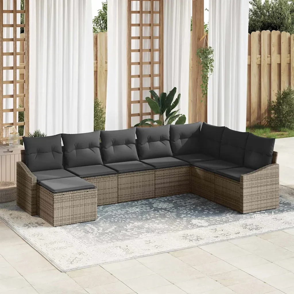 Set di divani con cuscino 8 pcs Grigio polyrattan 3346839