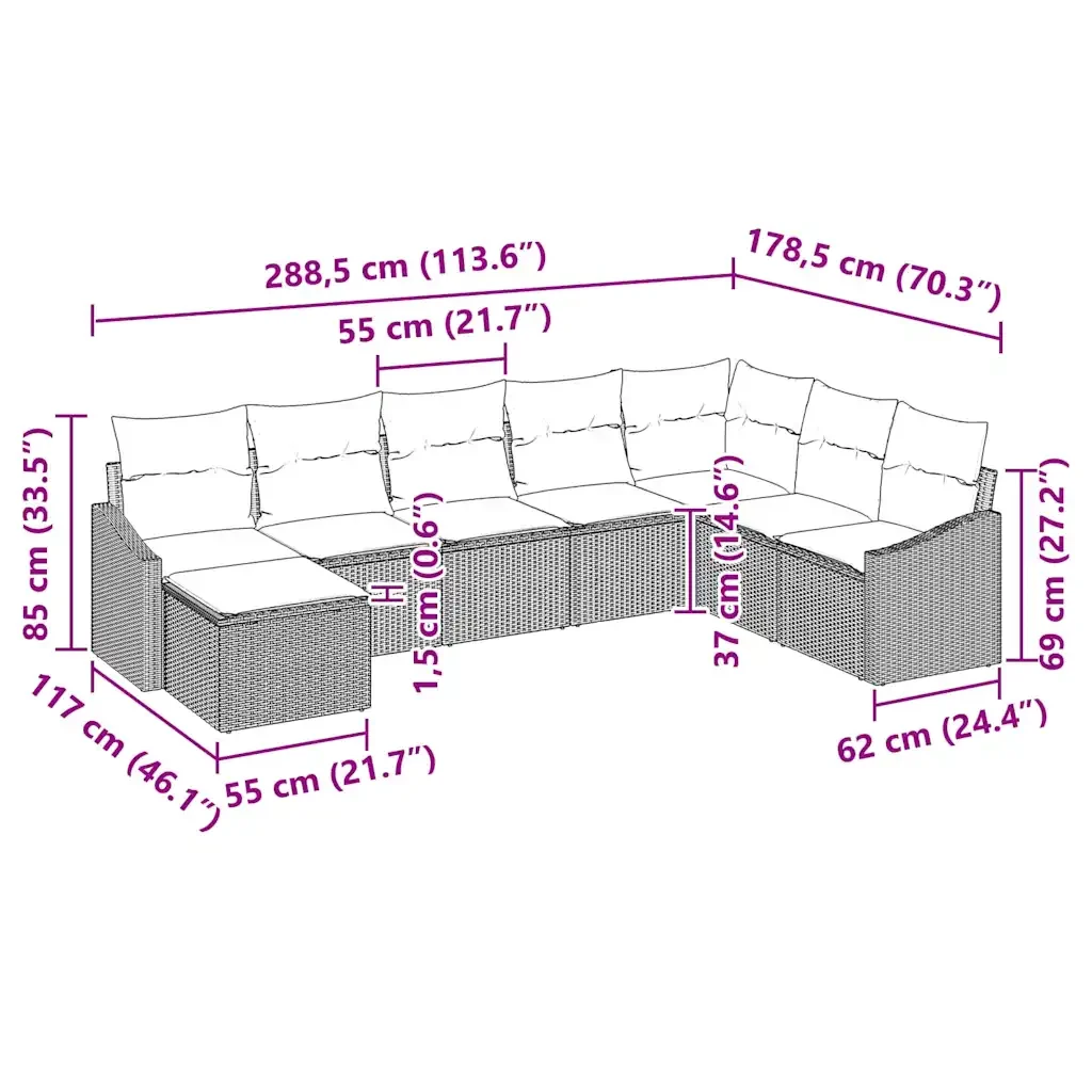 Set di divani con cuscino 8 pcs Grigio polyrattan 3346839 - Image 9