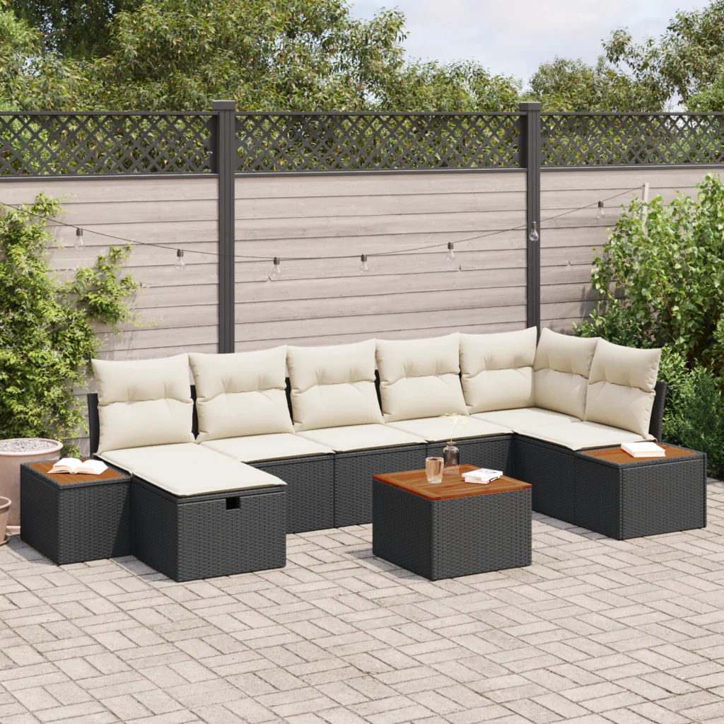 Set di 8 Pezzi di Divano da Giardino con Cuscini Nero Polirattan