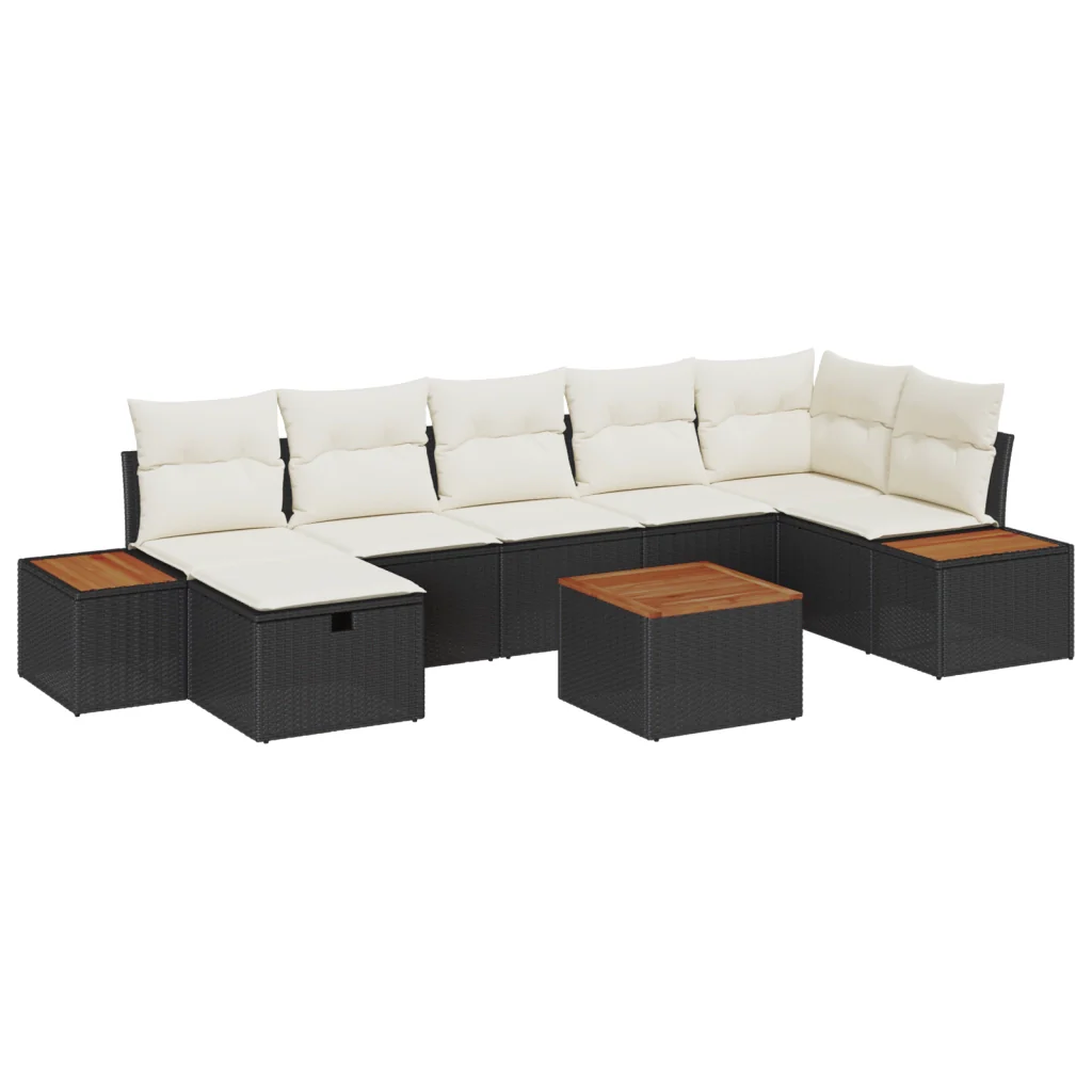 Set di 8 Pezzi di Divano da Giardino con Cuscini Nero Polirattan - Image 2