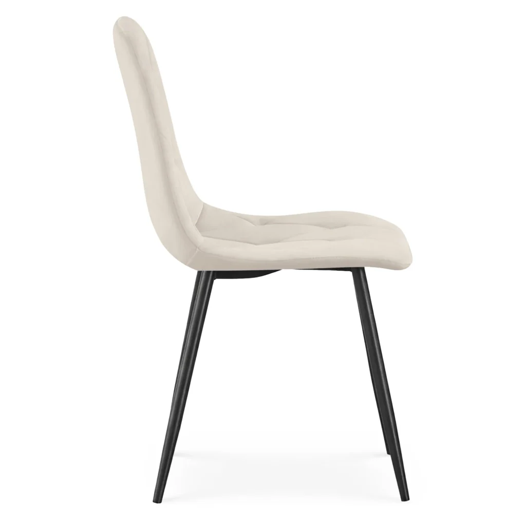 Set di 8 Sedie in velluto trapuntate MILO Beige gambe nere - Image 2