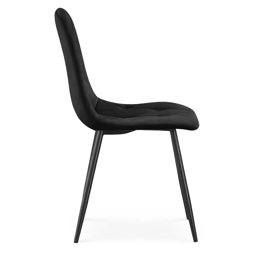 Set di 8 Sedie in velluto trapuntate MILO Nero gambe nere - Image 2