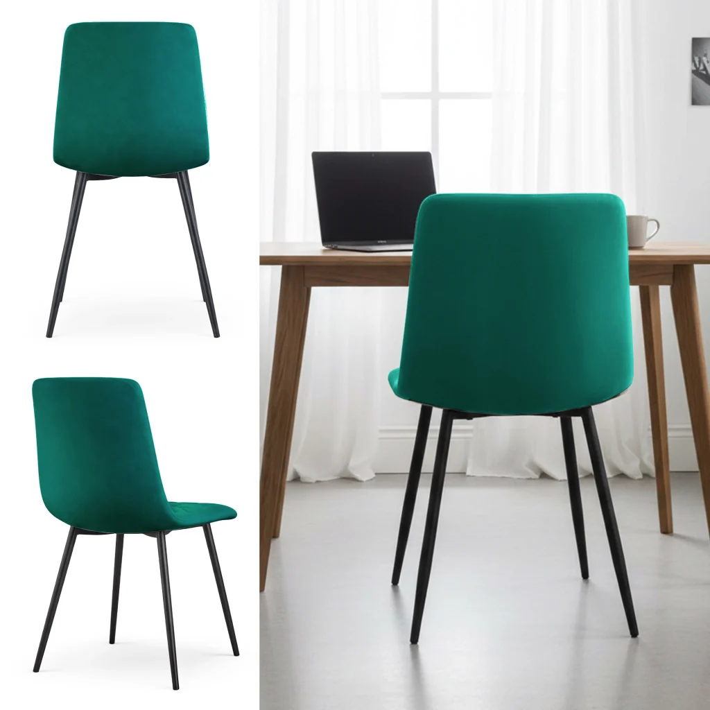 Set di 8 Sedie in velluto trapuntate NERO Verde Bottiglia gambe nere - Image 10